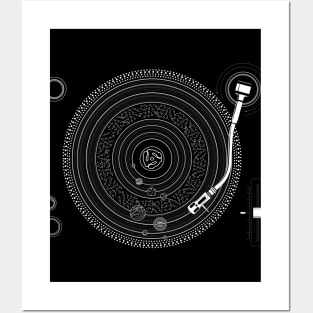 Space DJ print - Solar System Retro Turntable EDM graphic Posters and Art